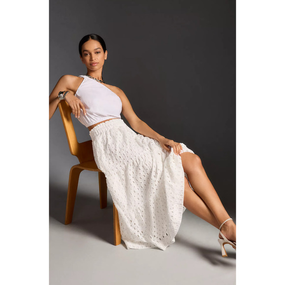 NWT Anthropologie Somerset White Maxi Skirt: Eyelet Edition - Large - Picture 2 of 6